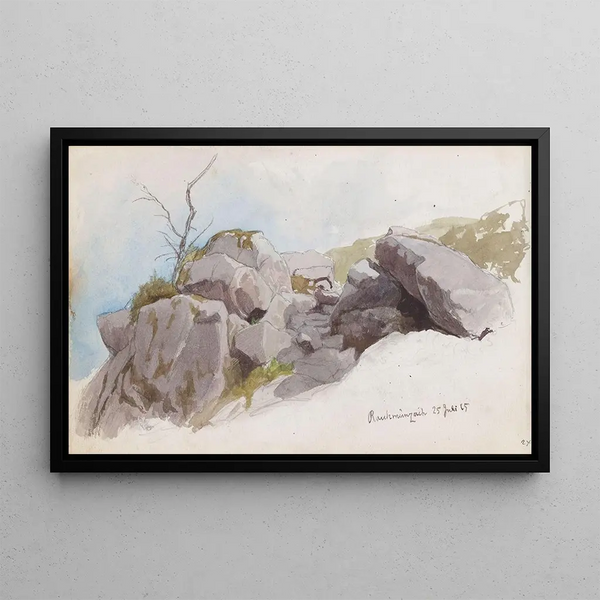 Cliffs on the Slope Raumnzach - Hans Gude — framed artwork on a wall