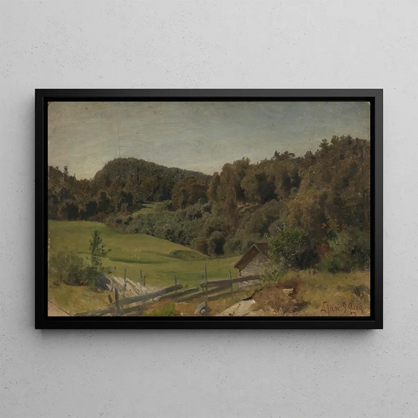 Landscape at Ljan - Hans Gude — framed artwork on a wall