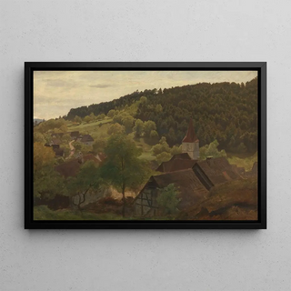 Landscape of Ebersteinburg in Baden - Hans Gude — framed artwork on a wall