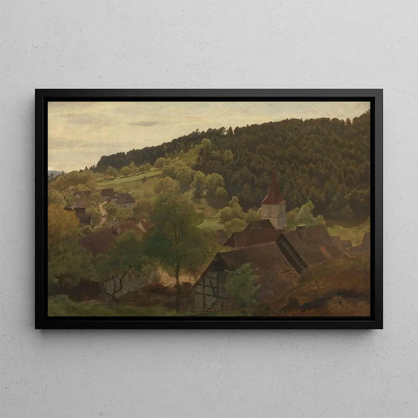Landscape of Ebersteinburg in Baden - Hans Gude — framed artwork on a wall