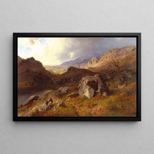 Valley of Lledr in Wales - Hans Gude — framed artwork on a wall