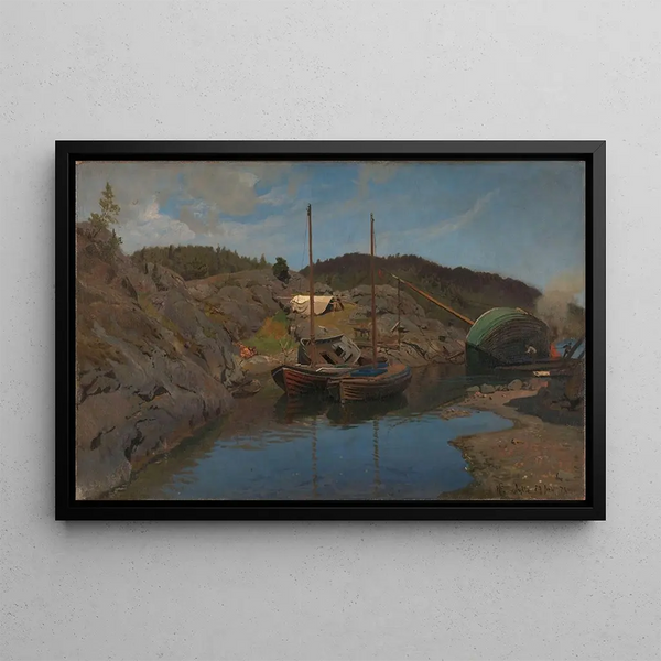 Bateaux pilotes - Hans Gude — framed artwork on a wall
