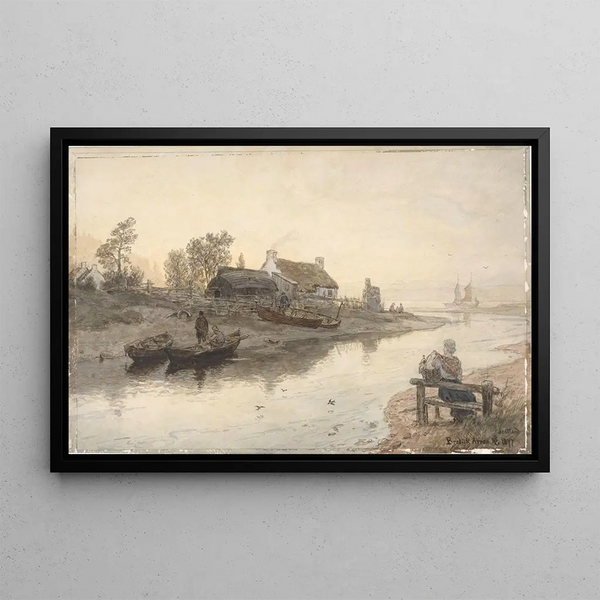 Embouchure de la rivière à Brodick, Arran, Écosse - Hans Gude — framed artwork on a wall