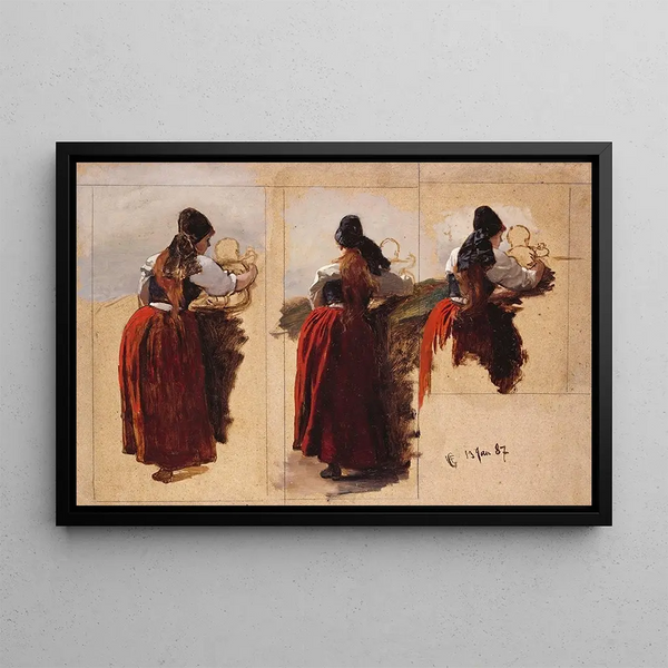 Études d'une Femme de Rügen - Hans Gude — framed artwork on a wall