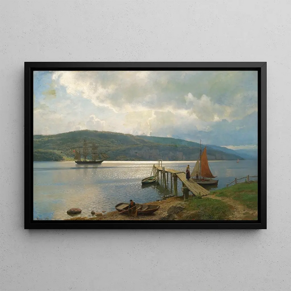 La jetée à Feste près de Moss - Hans Gude — framed artwork on a wall