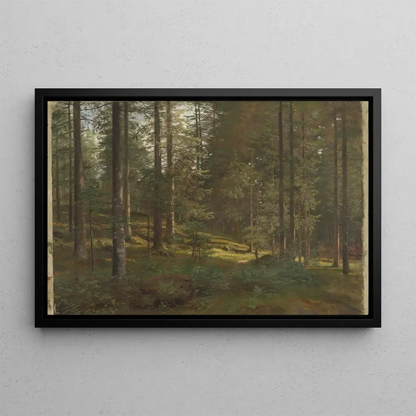 Landscape painting wooded - Hans Gude — framed artwork on a wall