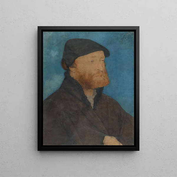 Portrait of a man with a black beret - Hans Holbein the Younger — framed artwork on a wall
