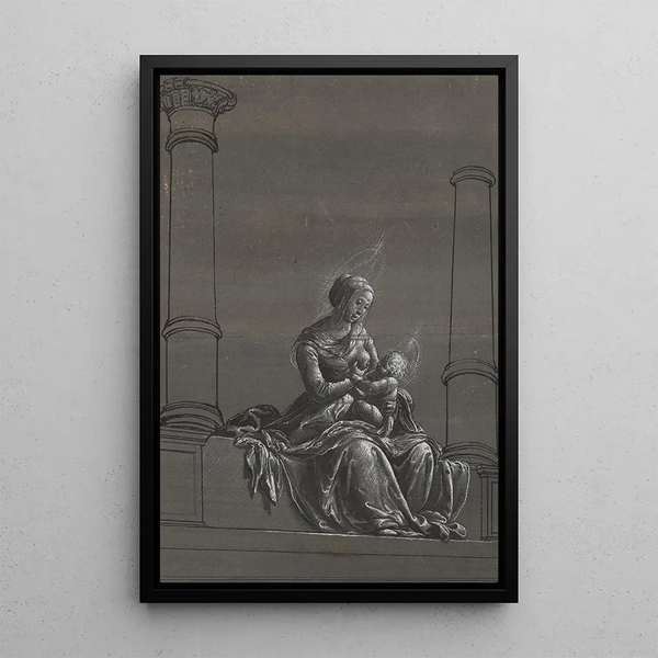 Marie with the Child between columns - Hans Holbein the Younger — framed artwork on a wall