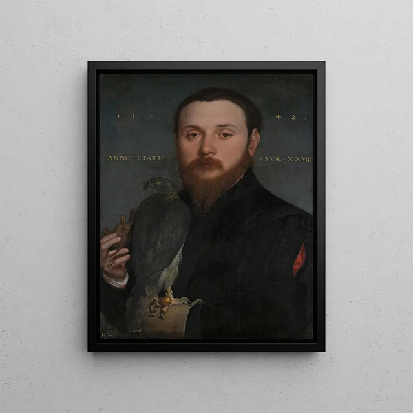 Portrait of a noble with a falcon - Hans Holbein the Younger — framed artwork on a wall