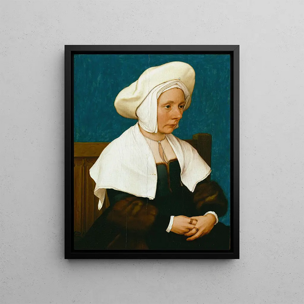 Portrait of a Woman - Hans Holbein the Younger — framed artwork on a wall