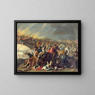 Combat with the Amazons - Hans Jordaens the Elder — framed artwork on a wall