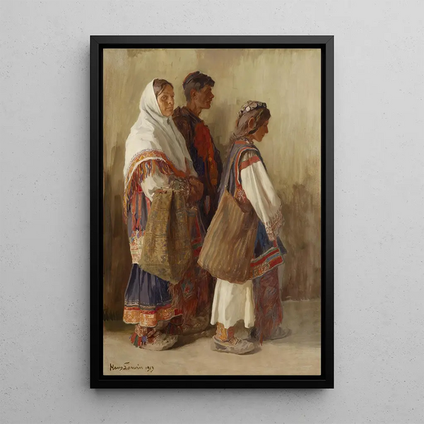 Slovak Peasants Painting - Hans Larwin — framed artwork on a wall