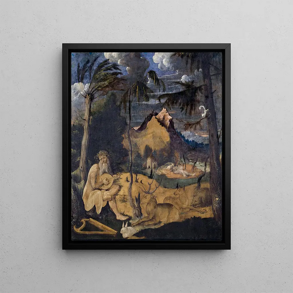 Orpheus among the animals - Hans Leu the Younger — framed artwork on a wall