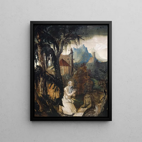 Saint Jerome in the Desert - Hans Leu the Younger — framed artwork on a wall