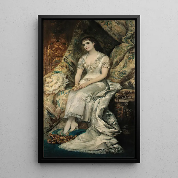Portrait of a seated lady, perhaps Countess Bianca Teschenberg - Hans Makart — framed artwork on a wall