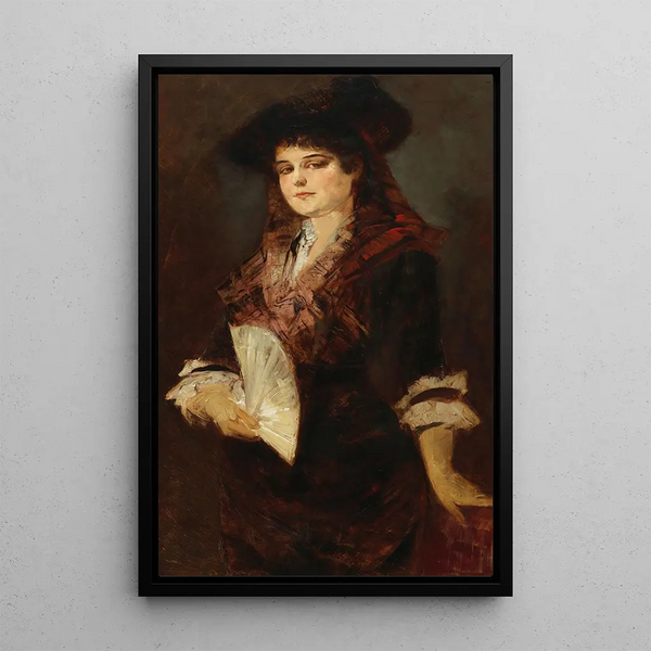 Portrait of a Lady with a Fan - Hans Makart — framed artwork on a wall
