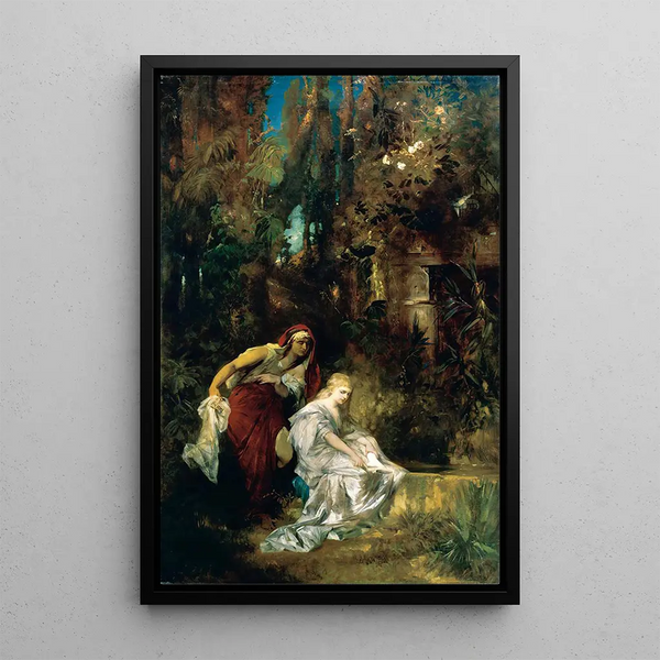Snow White receives the poisoned comb - Hans Makart — framed artwork on a wall