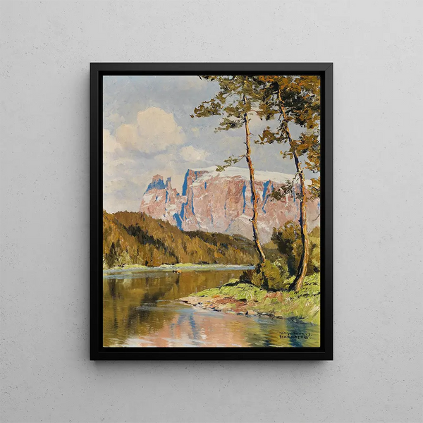 Lac de Costalovara avec Schlern - Hans Maurus — framed artwork on a wall
