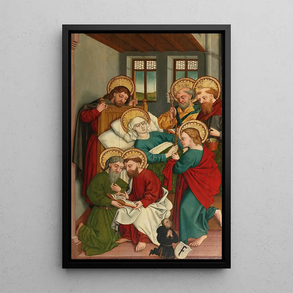 A panel of an altar with the Death of the Virgin - Hans Murer — framed artwork on a wall