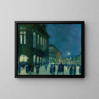 View of the Vienna State Opera at night - Hans Ruzicka-Lautenschlaeger — framed artwork on a wall