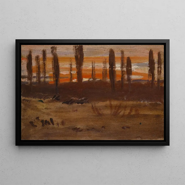 Small landscape painting with evening ambiance - Hans Sandreuter — framed artwork on a wall