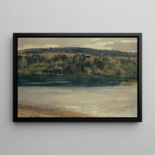 The Rhine near Stein, Rhine bank at dusk - Hans Sandreuter — framed artwork on a wall