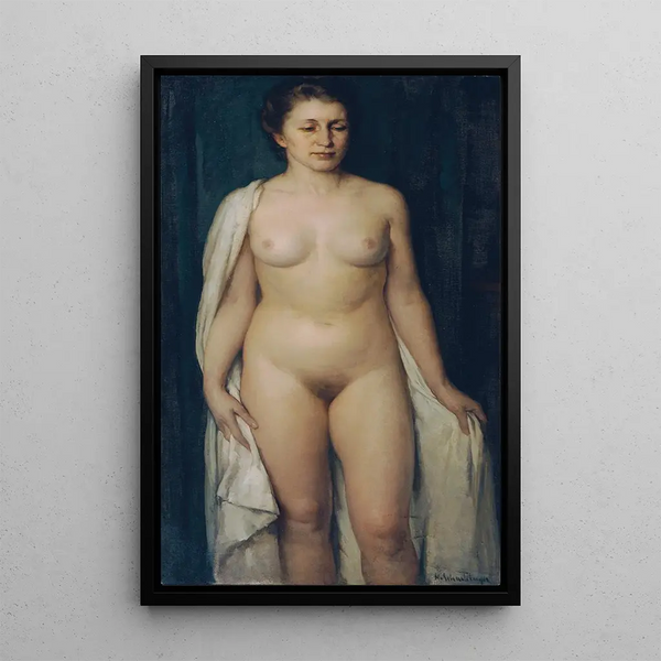 Nude female standing - Hans Schachinger — framed artwork on a wall