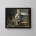 a young boy on a bench with flower pots and a wicker basket - Hans Thoma — framed artwork on a wall