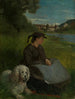 Agathe with a white dog - Hans Thoma — artwork view