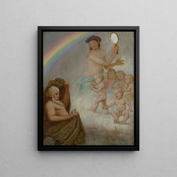 April, the goddess of spring, blinds winter - Hans Thoma — framed artwork on a wall