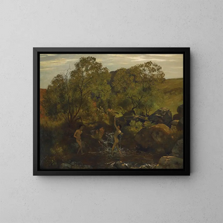 Young boys bathing - Hans Thoma — framed artwork on a wall