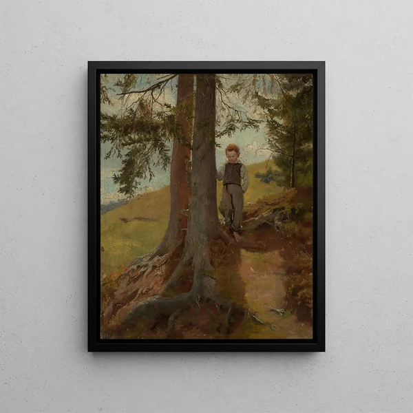 Farm boy at the edge of the forest - Hans Thoma — framed artwork on a wall