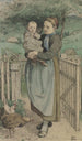 Young Peasant Woman with a Child in Her Arms Standing by a Wooden Fence - Hans Thoma — artwork view