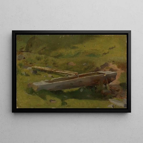 Trunk of a tree as a drinking trough - Hans Thoma — framed artwork on a wall