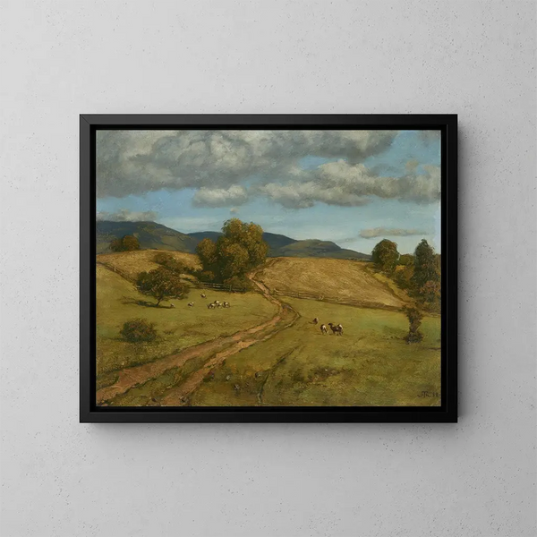 Heights of the Black Forest on a Cloudy Day - Hans Thoma — framed artwork on a wall