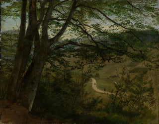View through trees and bushes over the valley - Hans Thoma — artwork view