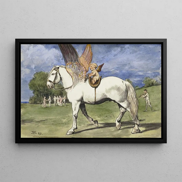 Cherub on Pegasus - Hans Thoma — framed artwork on a wall