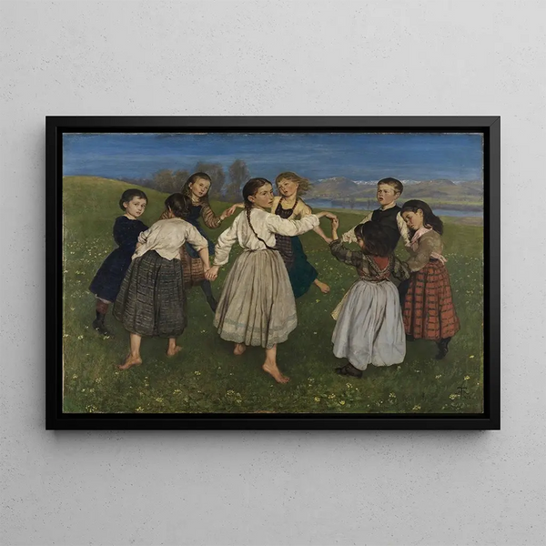 Children Dancing in a Circle - Hans Thoma — framed artwork on a wall