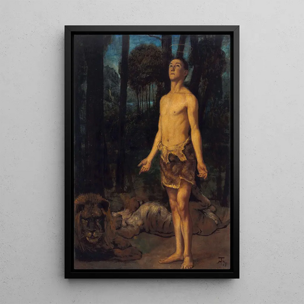 Daniel in the lion's den - Hans Thoma — framed artwork on a wall