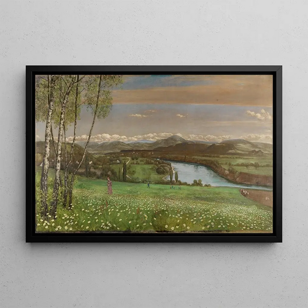 The Rhine Valley near Säckingen - Hans Thoma — framed artwork on a wall