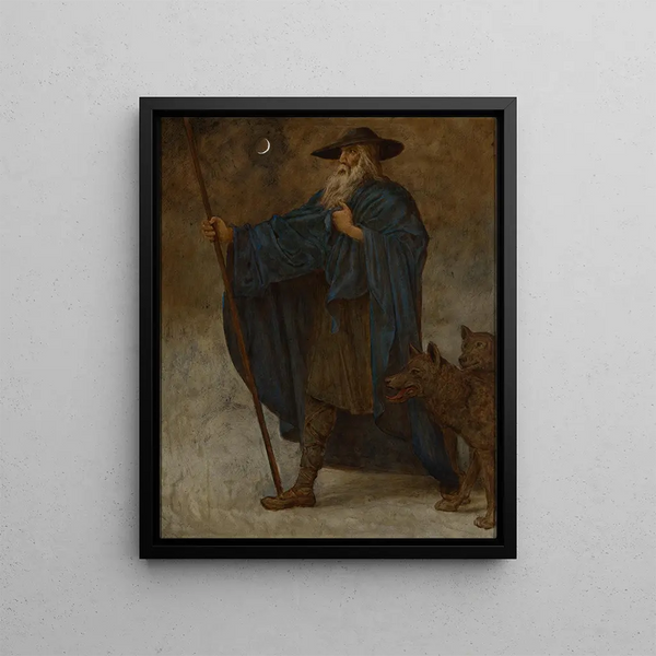 December Wotan with wolves - Hans Thoma — framed artwork on a wall