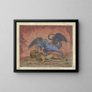Dragon and lion - Hans Thoma — framed artwork on a wall