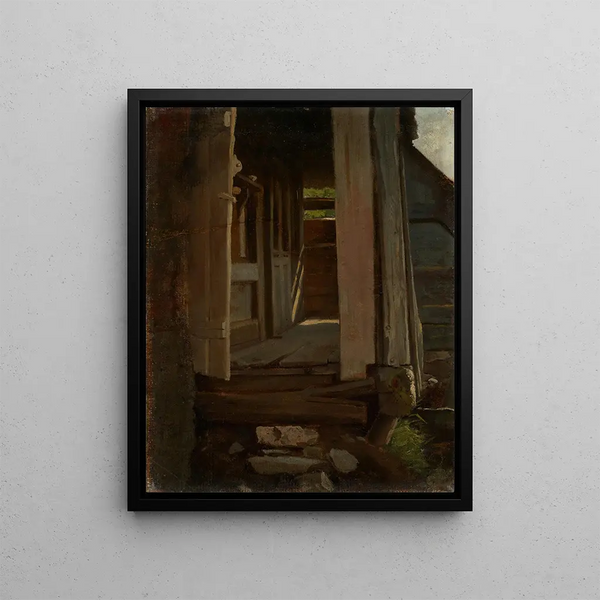 Entrance of a house in the Black Forest - Hans Thoma — framed artwork on a wall
