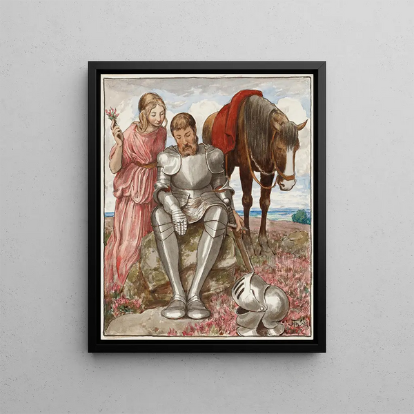 Erika and the Knight Sitting - Hans Thoma — framed artwork on a wall
