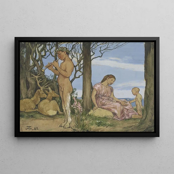 Faune et nymphe - Hans Thoma — framed artwork on a wall