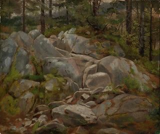 Blocks of stone with fir trunks - Hans Thoma — artwork view