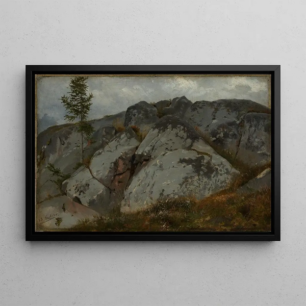 Rocky blocks with small firs - Hans Thoma — framed artwork on a wall