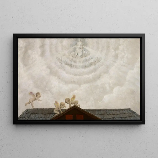 God the Father above the stable - Hans Thoma — framed artwork on a wall