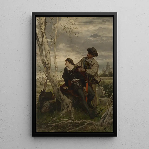 Hamlet and Horatio at Ophelia's grave - Hans Thoma — framed artwork on a wall