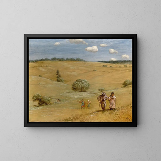 Landscape painting with rolling hills - Hans Thoma — framed artwork on a wall